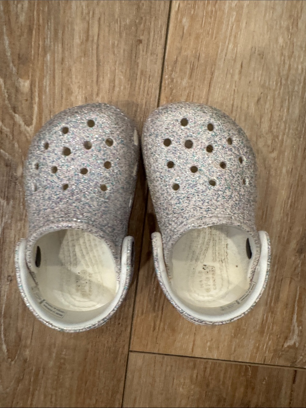 CROCS little Kids Glitter Clogs - Pink and Silver Sparkle